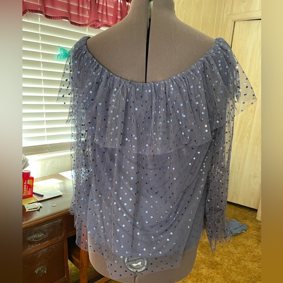 INC International Concepts Women's Blue Sheer Blouse - Picture 6 of 7